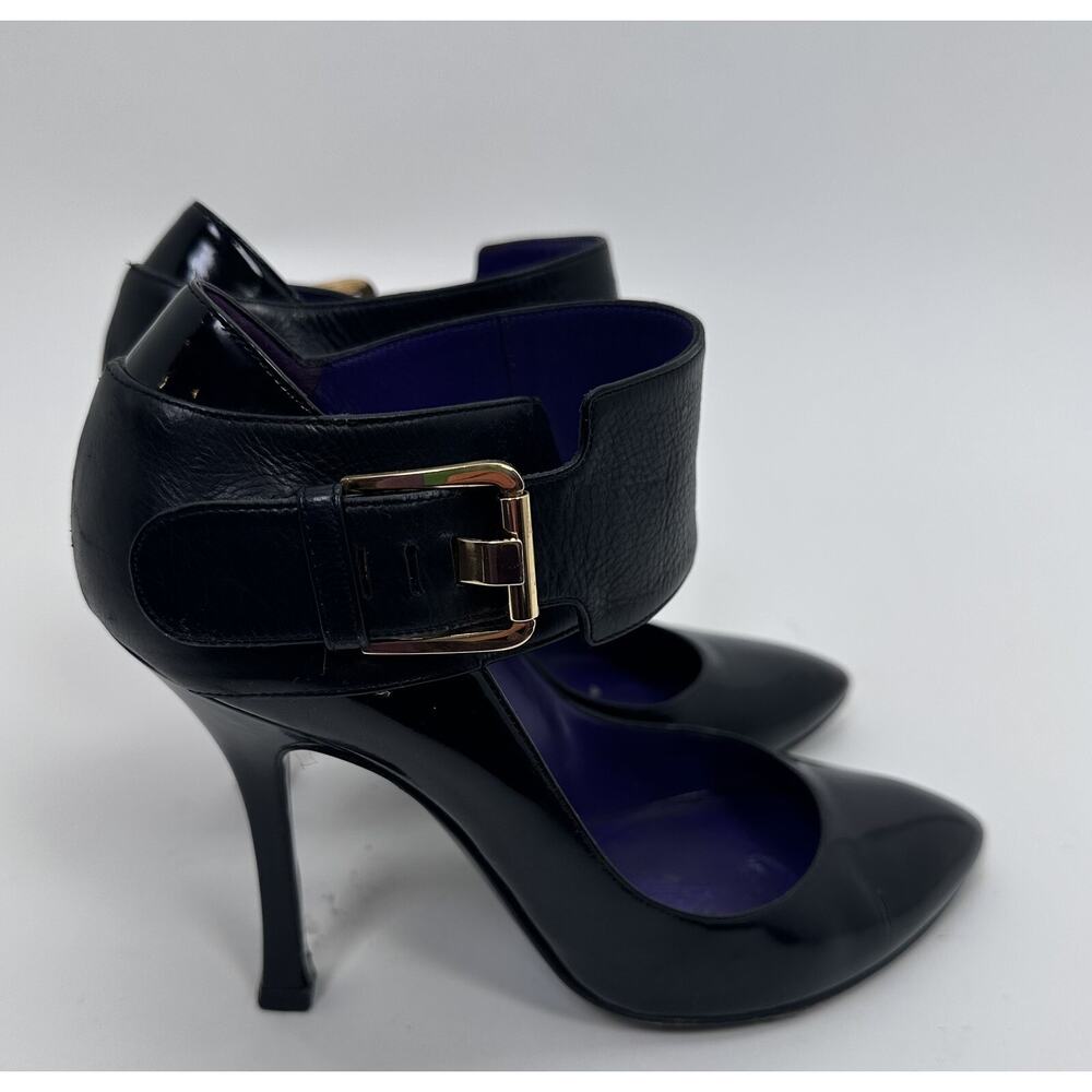 ⭐️ Sergio Rossi Black Patent Ankle Strap Pumps Sz 37.5 - Picture 5 of 9